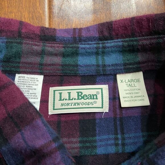 L.L. Bean Northwoods Vintage Multicolor Plaid Flannel Button Front Shirt XLT - Picture 6 of 8